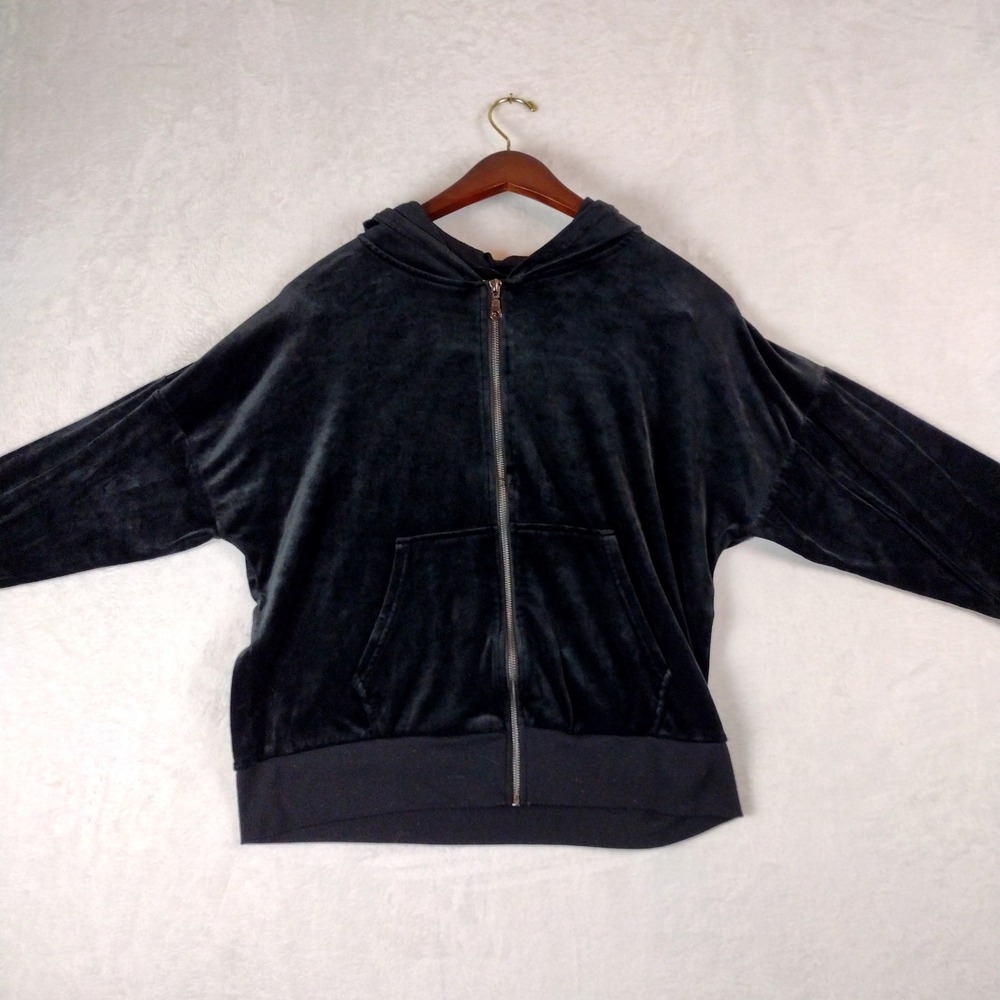Felina Black Velour Zip Up Hoodie C7589 Soft Plush Loungewear Jacket Large